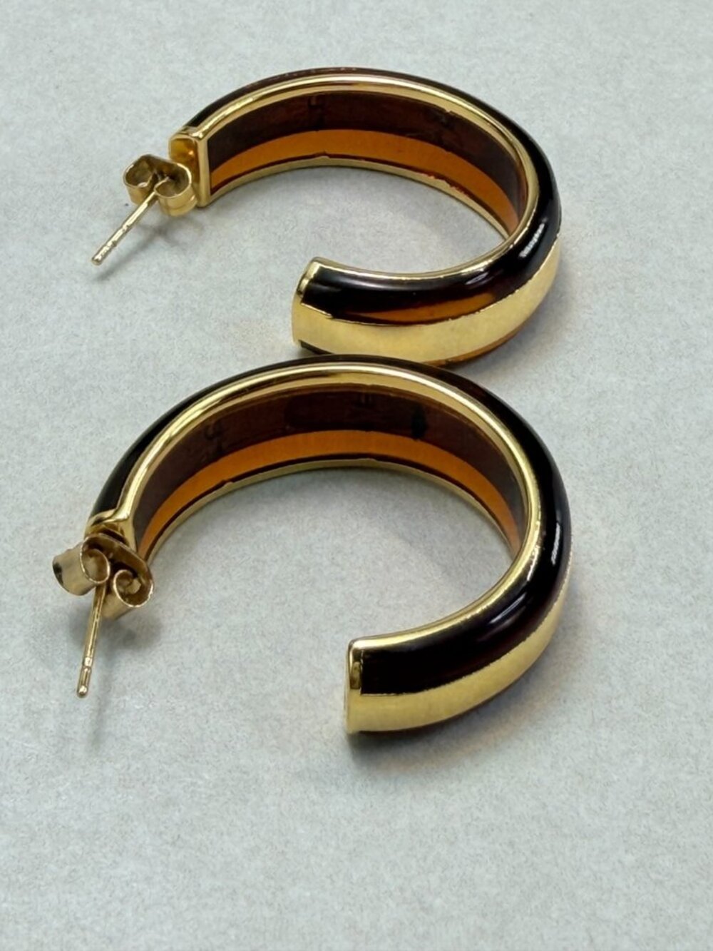 Vintage AHC Tortoise Lucite Hoop Earrings Translucent Gold Tone Signed